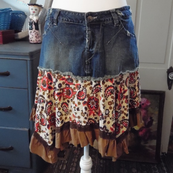 Pinky Dresses & Skirts - 🍍Mixed-Media, Distressed Asymmetric Cowgirl Skirt